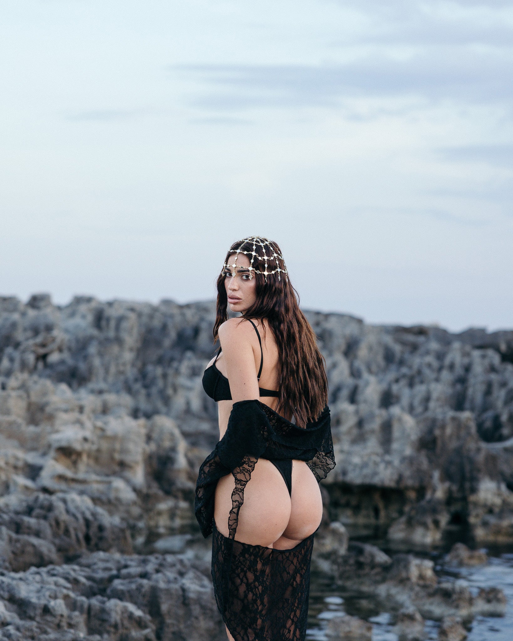 Lace Riviera Pareo/Bandana Nero